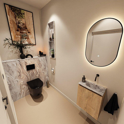 MONDIAZ TURE-DLUX 40cm toiletmeubel Washed Oak. EDEN wastafel Glace positie rechts. Zonder kraangat.
