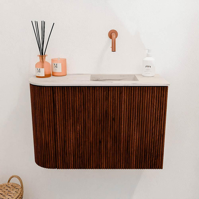 Mondiaz JOYA-DLUX Meuble de toilette 61,6cm - arrondi gauche couleur Ruby - Lavabo FAYE position Droite Sans trou de robinet couleur Nata