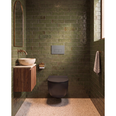 QeramiQ Dely Swirl Toiletset - 36.3x51.7cm - Geberit UP320 inbouwreservoir - met Burda frame - slimzitting - bedieningsplaat licht grijs - rechthoekige knoppen - mat zwart
