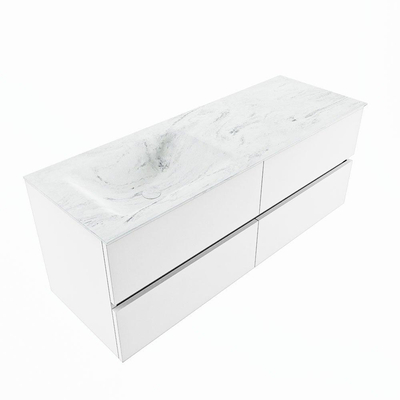 MONDIAZ VICA-DLUX Ensemble meuble de salle de bains - 130cm - sous-meuble talc - 4 tiroirs - lavabo encastré cloud gauche - 1 trou de robinet - version haute 60cm - opalo