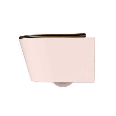 Mondiaz LAVIE WC suspendu – sans bride – 36 x 53 cm – avec abattant softclose – Rosee (rose), abattant Rust (brun)
