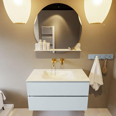 Mondiaz VICA-DLUX ensemble de meuble de salle de bain - 90cm - meuble sous-vasque argile - 2 tiroirs - lavabo encastré nuage milieu - sans trous de robinet - version haute 60cm - opalo