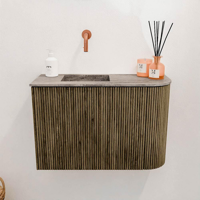 Mondiaz JOYA-DLUX 61.6cm toiletmeubel - ronding rechts kleur Dusk - Wastafel FAYE positie Links Zonder kraangat kleur Oza.