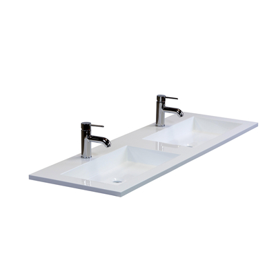 HR Badmeubelen Thin lavabo en pierre de synthèse 140,5x2x45,5cm double blanc brillant 2 trous de robinet