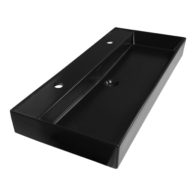 Brauer Lunar lavabo pour meuble - 101x13x46.5cm - avec trop-plein - 1 vasque - 2 trous de robinet - céramique - noir mat
