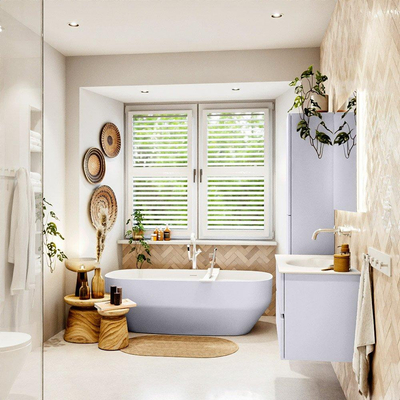 Mondiaz VICA Ensemble meuble de salle de bains - 90cm - cale - 2 tiroirs - Lavabo MOON - milieu - sans trou de robinet - couleur talc - Version XL 60cm de haut