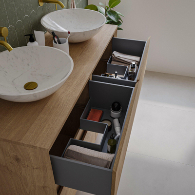 Saniclass Holz Pure Meuble de salle de bain - 120x45x60cm - plan de toilette - sans trous de robinet - 4 tiroirs - Chêne Natural