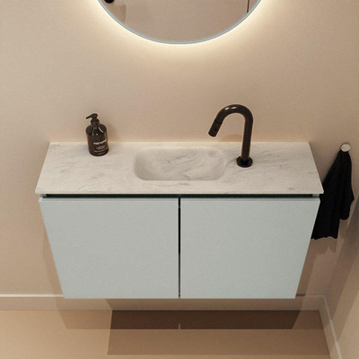 MONDIAZ TURE-DLUX Meuble toilette - 80cm - Greey - EDEN - vasque Opalo - position centrale - 1 trou de robinet