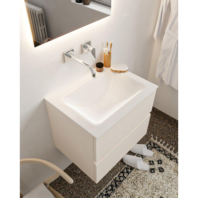 MONDIAZ VICA Ensemble de meuble salle de bain - 60cm - 2 tiroirs - lavabo Cloud au centre - 0 trous de robinet - solid surface lin