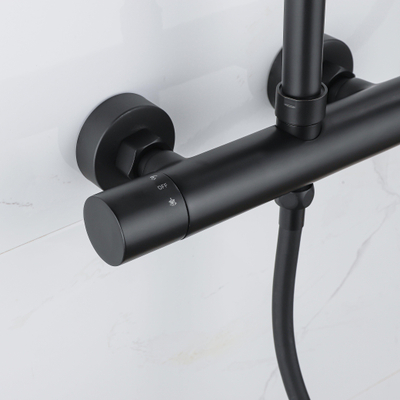 Adema Sparkle 2.0 regendoucheset – thermostatisch – Ø20 cm hoofddouche – handdouche – glijstang 114,5 cm – zwart mat
