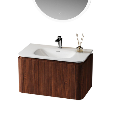 Royal Plaza Terra Ensemble meuble de salle de bains - 80x47x46cm - vasque en solid surface blanc mat - 1 vasque - 1 trou de robinet - 2 tiroirs - châtaignier (noyer)