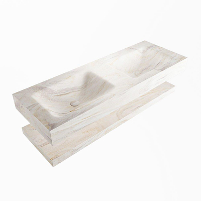 Mondiaz ALAN-DLUX Ensemble de meuble - 130cm - meuble Ostra mat - 0 tiroirs - Lavabo Cloud Ostra suspendu - vasque Gauche et droite - 2 trous de robinet