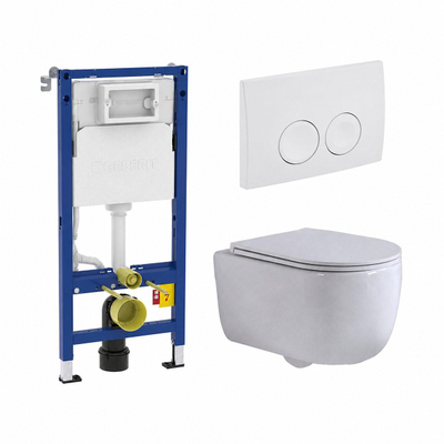 QeramiQ Dely Swirl Pack WC - 36.5x53cm - réservoir encastré Geberit UP100 - 35mm Abattant WC - plan de couverture blanche - boutons ronds - brillant blanc