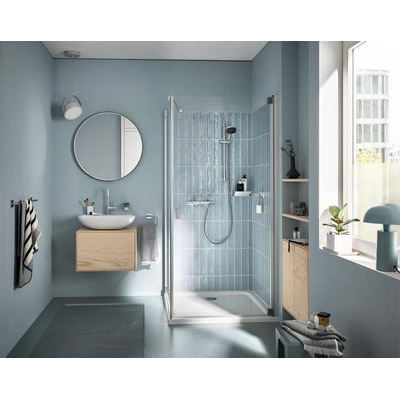 GROHE Precision Trend Ensemble de douche - robinet de douche thermostatique - avec ensemble barre de douche - 60cm - douchette à main carrée - 1 type de jet - flexible de douche lisse - chrome