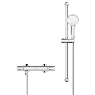 GROHE Precision Flow Ensemble de douche - 62cm - mitigeur thermostatique - douchette ronde - 1 type de jet - flexible lisse - chrome