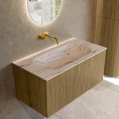MONDIAZ KURVE-DLUX Meuble de salle de bains 90cm couleur Dusk avec 1 tiroir et 0 portes. Lavabo BIG SMALL Central sans trou de robinet Nata.