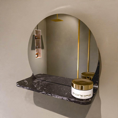 Mondiaz SPOT Badkamerspiegel - rond 30cm - spiegelplanchet - kleur Lava