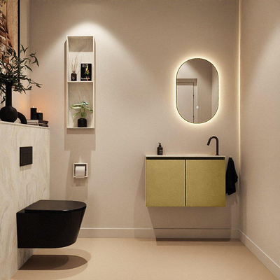 MONDIAZ TURE-DLUX 80cm toiletmeubel Oro. EDEN wastafel Ostra positie rechts. Met 1 kraangat.