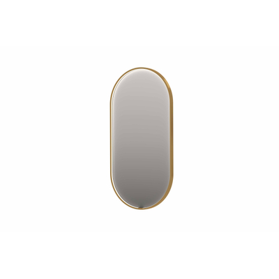 INK SP28 spiegel - 50x4x100cm ovaal in stalen kader incl dir LED - verwarming - color changing - dimbaar en schakelaar - geborsteld mat goud