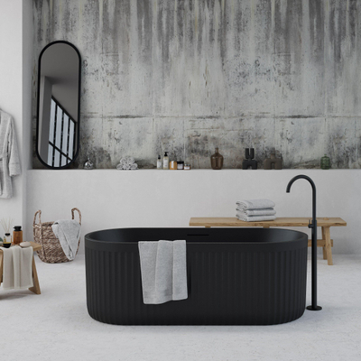 Ideavit Archtec Baignoire îlot 170x75x60cm - Rock Texture - avec trop-plein - bonde clic clac - pieds réglables - noir