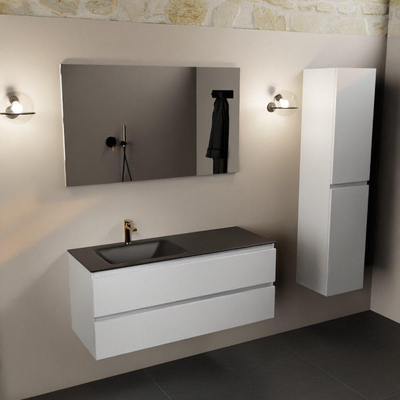 Mondiaz AIVY Ensemble de meuble - 120x45x50cm - 1 trou de robinet - 1 vasque Urban Solid surface - Gauche - 2 tiroirs - avec miroir - MDF Talc