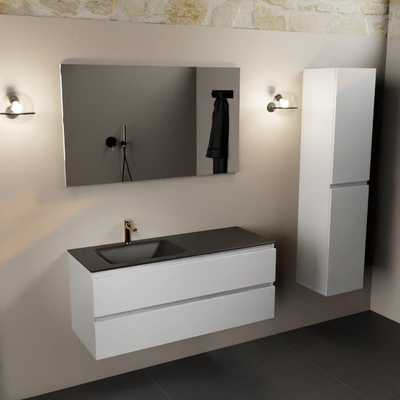 Mondiaz Aivy ensemble meuble de salle de bains - 120x45x50cm - 1 trou de robinet - 1 vasque urban Solid surface - Gauche - 2 tiroirs - Avec miroir - MDF Talc