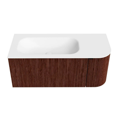 Mondiaz KURVE Badkamermeubelset - 105x46x40cm - 1 lade - 1 deur - wastafel solid surface - links - 1 kraangat - Ruby