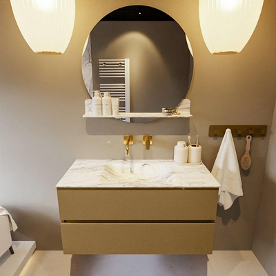 MONDIAZ VICA-DLUX Ensemble meuble de salle de bains - 100cm - meuble bas oro - 2 tiroirs - lavabo encastré cloud au milieu - sans trous de robinet - version haute 60cm - glace