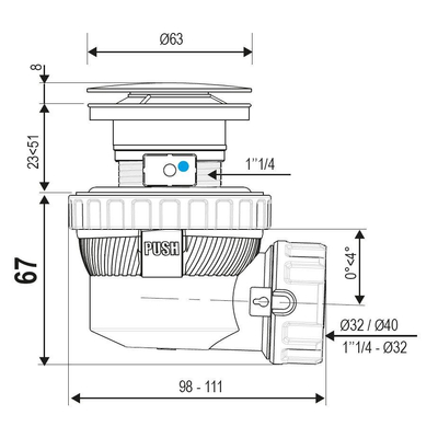 Mondiaz EASY Siphon - hauteur 6,7 cm - siphon clic-clac - rond - solid surface - Oro