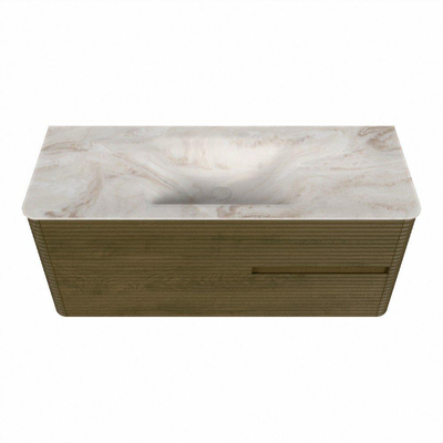 Mondiaz CIRO-DLUX Badkamermeubelset - 120x45x50cm - Solid surface wastafel Frappe - 1 wasbak Midden - 1 kraangat - 2 lades - Dusk