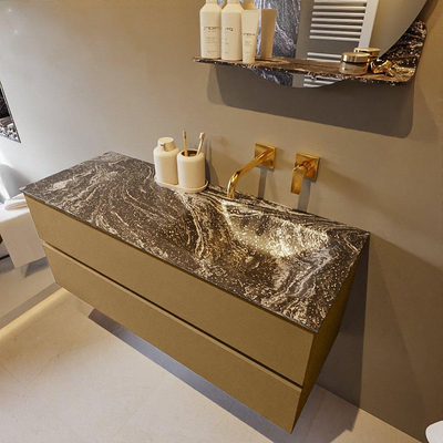 Mondiaz VICA-DLUX ensemble de meuble de salle de bain - 120cm - meuble sous-vasque oro - 2 tiroirs - lavabo encastrée cloud droite - sans trous de robinet - version haute de 60cm - lave