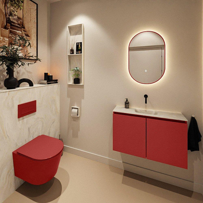 MONDIAZ TURE-DLUX Meuble toilette - 80cm - Fire - EDEN - vasque Ostra - position centrale - sans trou de robinet