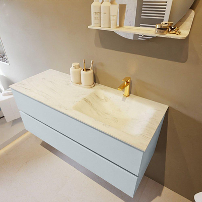 Mondiaz VICA-DLUX ensemble de meuble de salle de bain - 120cm - meuble sous-vasque argile - 2 tiroirs - lavabo encastré nuage droite - 1 trou de robinet - version haute 60cm - opalo