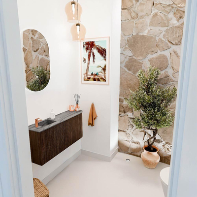 Mondiaz JOYA-DLUX 91.6cm toiletmeubel - ronding rechts kleur Walnut - Wastafel FAYE positie Links 1 kraangat kleur Sombra.