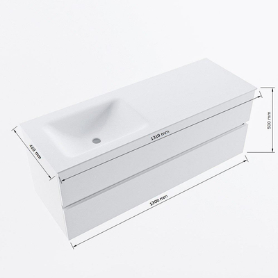 VICA-DLUX 130cm badmeubel onderkast Linen 2 lades. Inbouw wastafel CLOUD links zonder kraangat, kleur Frappe.