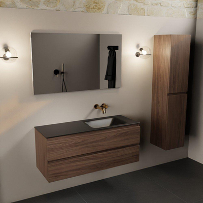 Mondiaz Aivy badmeubelset - 120x45x50cm - 0 kraangaten - 1 wasbak urban Solid surface - Rechts - 2 lades - Met spiegel - Melamine Mocha