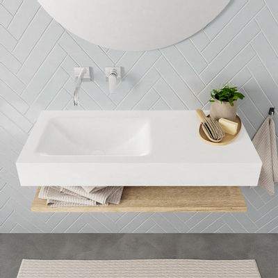 MONDIAZ ALAN 100cm - Ensemble meuble de salle de bains - tablette - chêne blanchi - lavabo suspendu - vasque à gauche - 0 trous de robinet - talc