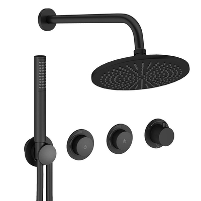 Crosswater MPRO Module inbouw regendoucheset – Ø30 cm hoofddouche – 30 cm gebogen wandarm – 3 hendels – zwart mat