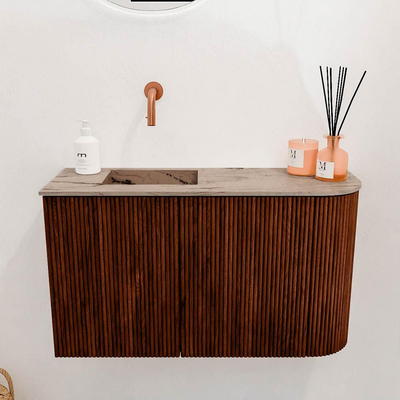 Mondiaz JOYA-DLUX Meuble de toilette 71,6cm - arrondi droit couleur Ruby - Vasque FAYE position Gauche Sans trou de robinet couleur Arena