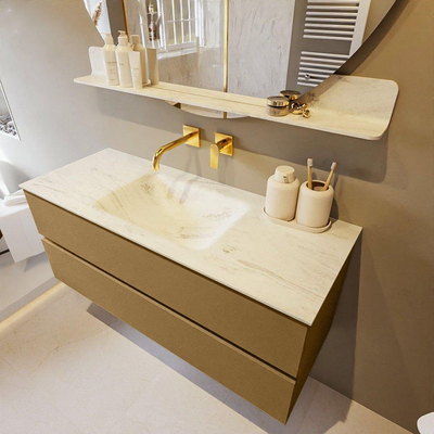 Mondiaz VICA-DLUX ensemble de meuble de salle de bain - 120cm - meuble sous-vasque oro - 2 tiroirs - lavabo encastré cloud milieu - sans trous de robinet - version haute de 60cm - opalo