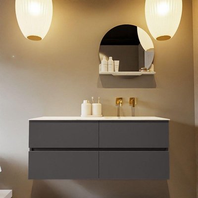 Mondiaz VICA-DLUX ensemble de meuble de salle de bain - 120cm - meuble sous-vasque gris foncé - 4 tiroirs - lavabo encastré cloud droite - sans trous de robinet - version haute de 60cm - opalo