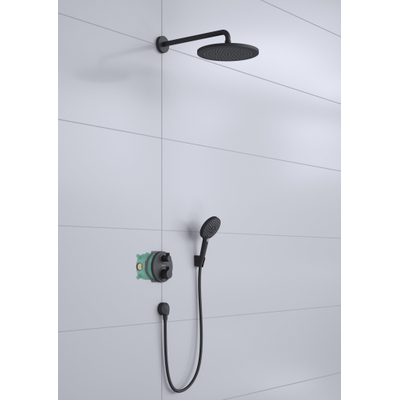 Hansgrohe Raindance Select S ensemble de douche pluie encastré – douche de tête ronde – bras mural courbé – douchette ronde – noir mat