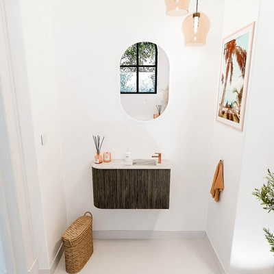 Mondiaz JOYA-DLUX Meuble de toilette 71,6cm - arrondi gauche couleur Shadow - Lavabo FAYE position droite 1 trou de robinet couleur Nata