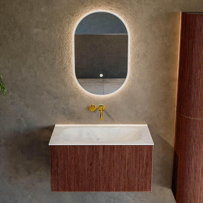 Mondiaz KURVE-DLUX Badkamermeubelset - 80x46x40cm - 1 lade - wastafel solid surface - midden - zonder kraangat - Ruby