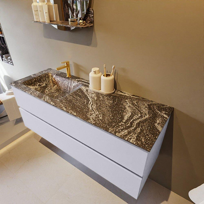 Mondiaz VICA-DLUX ensemble de meuble de salle de bain - 130cm - meuble sous-vasque cale - 2 tiroirs - lavabo encastré cloud gauche - 1 trou de robinet - version haute de 60cm - lave