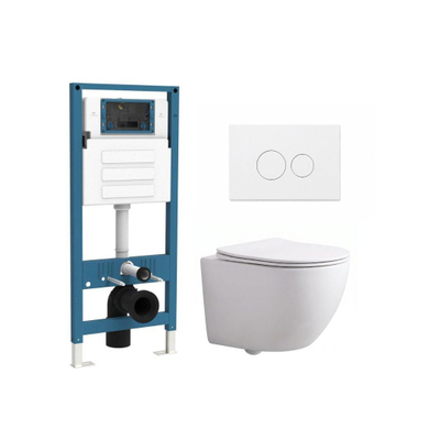 QeramiQ Dely Swirl Compact Toiletset - inbouwreservoir QeramiQ flush - slim zitting - kunststof bedieningsplaat glans wit - ronde knoppen - mat wit