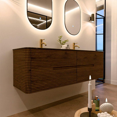 Mondiaz CIRO-DLUX Badkamermeubelset - 160x45x50cm - Solid surface wastafel Lava - 2 wasbak Dubbel - 2 kraangaten - 4 lades - Dusk