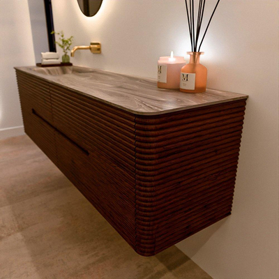 Mondiaz CIRO-DLUX Badkamermeubelset - 170x45x50cm - Solid surface wastafel Sombra - 1 wasbak Links - zonder kraangaten - 4 lades - Ruby