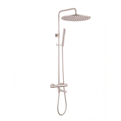 Fortifura Calvi Regendoucheset - thermostatisch - 30cm hoofddouche - gladde slang - staaf handdouche - draaibare baduitloop - Geborsteld RVS PVD