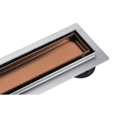 FugaFlow Eccelente Anta caniveau de douche - 80cm - grille à carreaux - bride de sol - Cuivre brossé PVD (Cuivre)